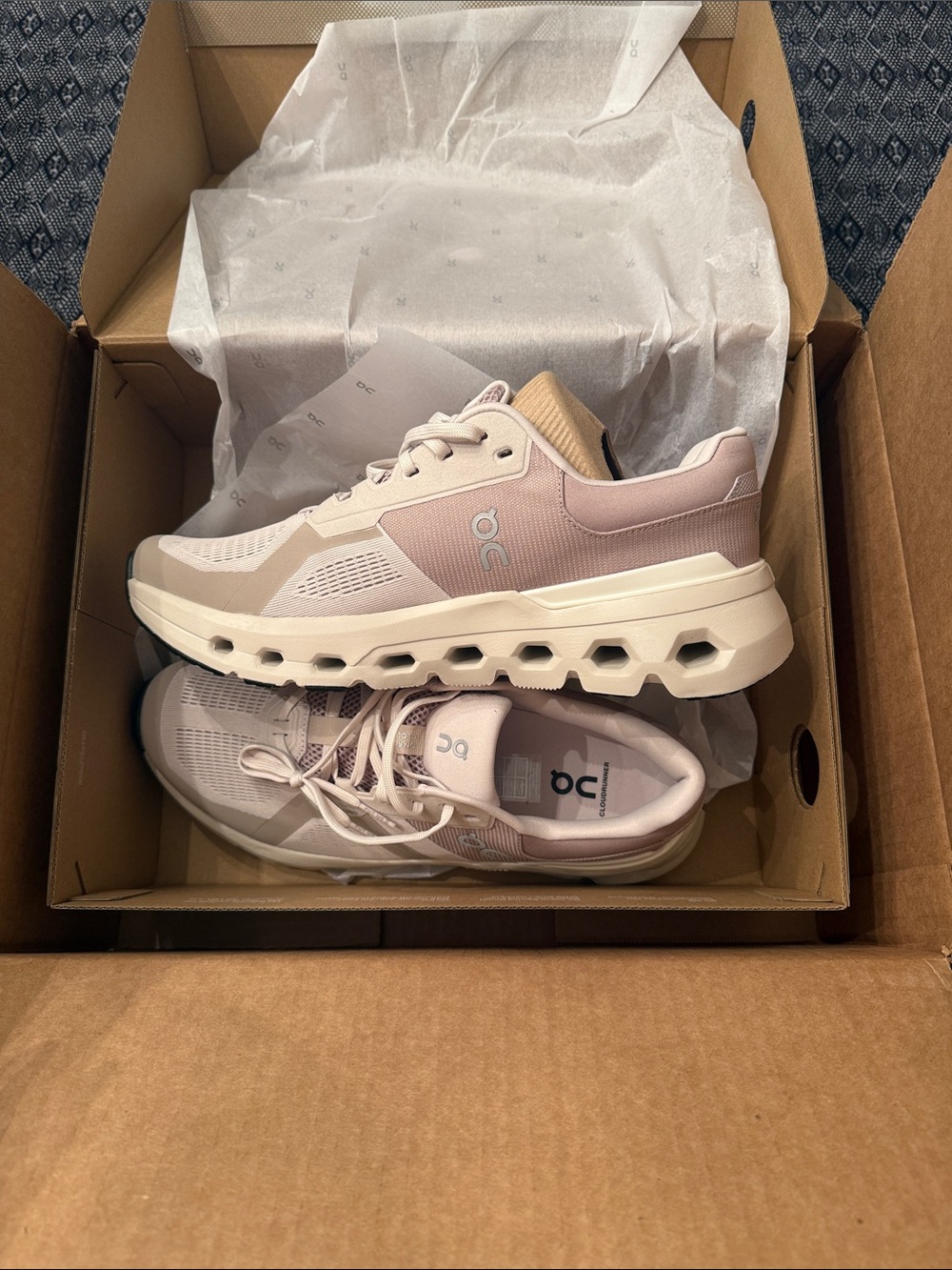 On Running Men’s Cloudmonster Sneakers in Light Pink and Cream